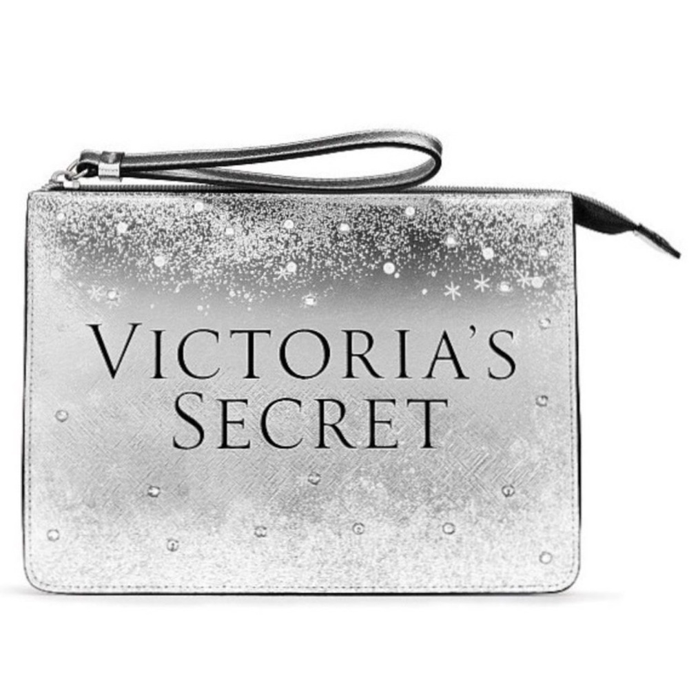 🤍 Victoria's Secret Silver Wristlet Clutch Bag with Star Design 🤍